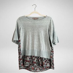 LOFT Flutter Sleeve Floral Paisley Sweater Blouse Light Blue Size XS